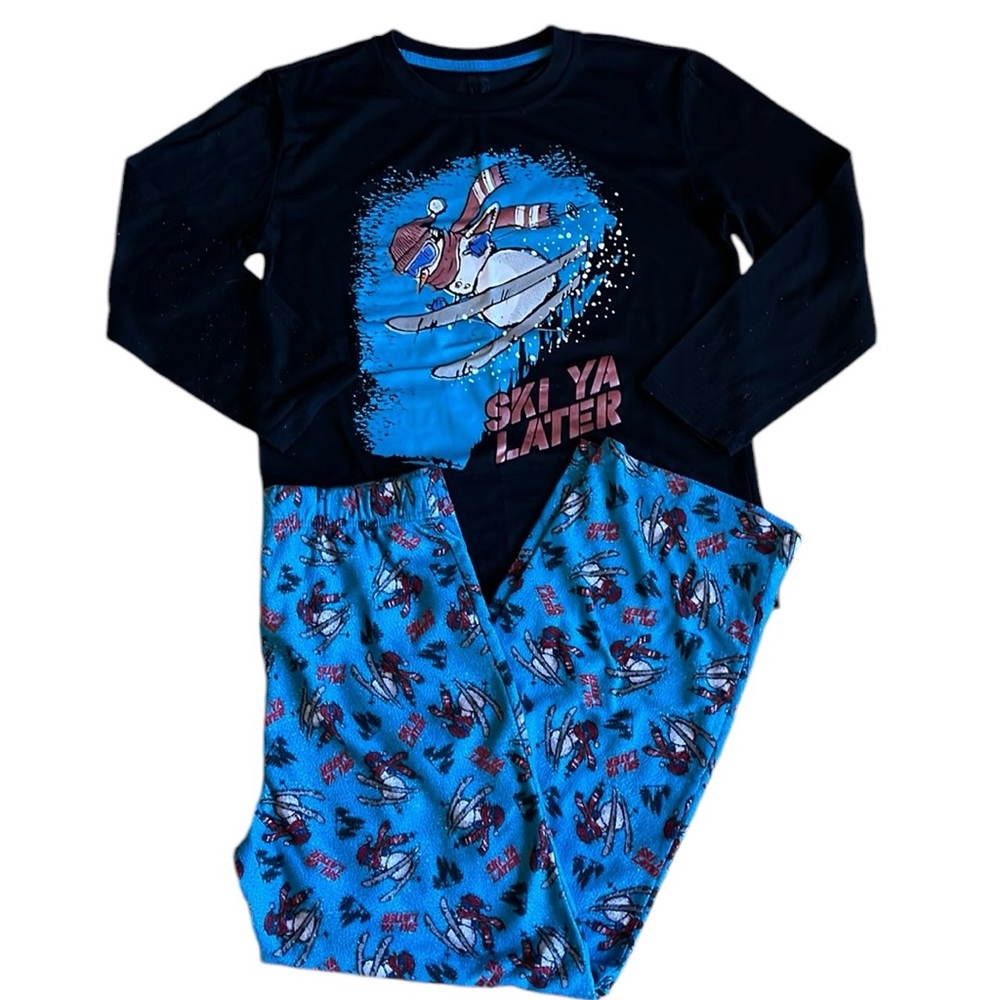 Kids Ski Long Pajama Set with Flannel Pants sz L(12/14)